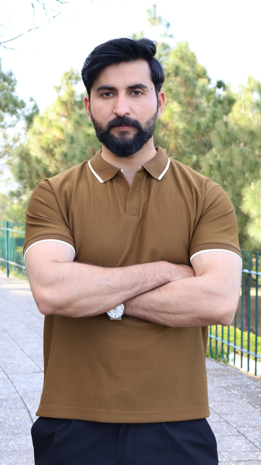 Novira Brown Rib Knit texture Polo